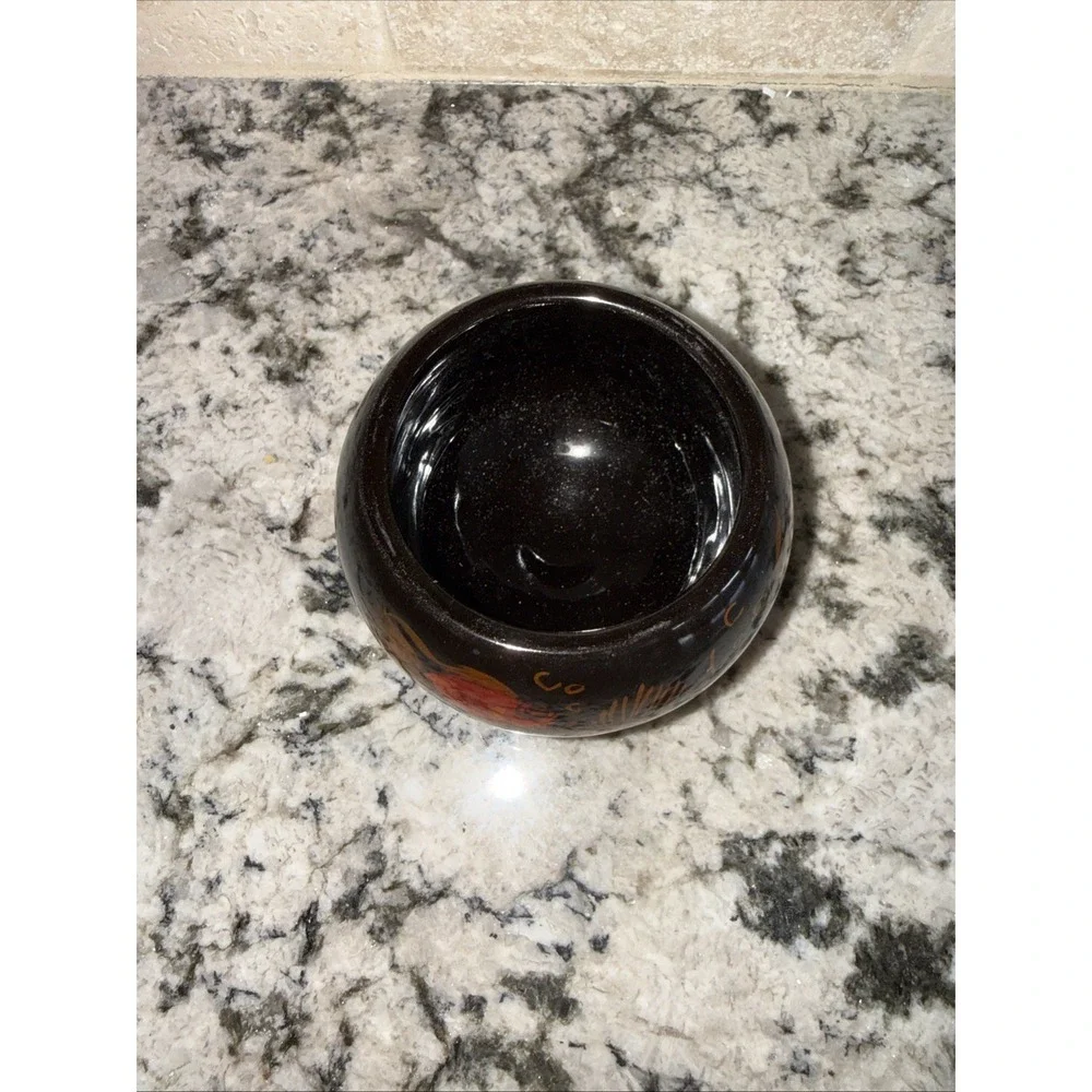 Vtg Asian lacquerware trinket box, hand-painted goldfish in gold,orange on black